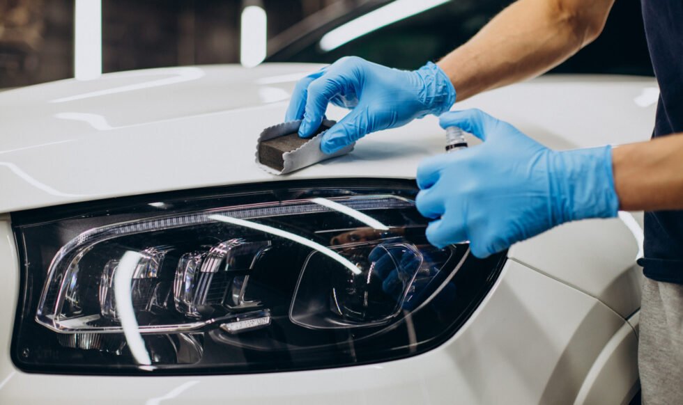 Man working car detailing and coating car